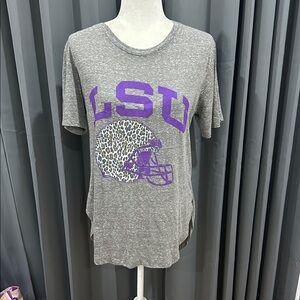 Gray Short Sleeve Tee with Purple Graphic